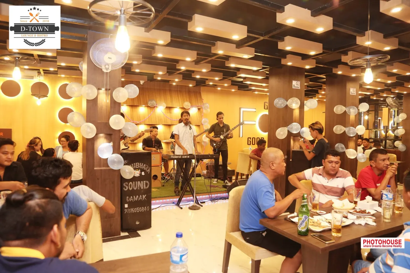 Live band and diners inside the D-Town restaurant and bar